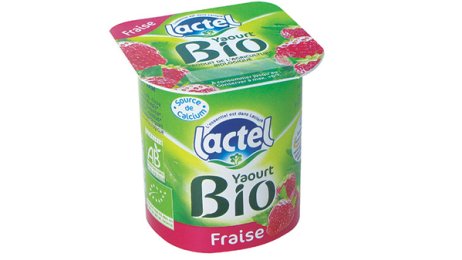 Yaourt fraise avec morceaux de fraises au lait entier BIO 125 g Lactel | Grossiste alimentaire | PassionFroid