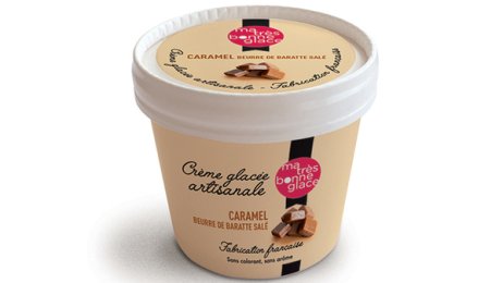 Petit pot crème glacée caramel au beurre salé de baratte et sel de Guérande IGP 100 mL / 60 g Ma Très Bonne Glace - PassionFroid