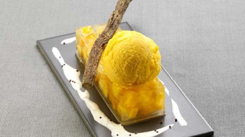 Recette : Sorbet mangue, gelée de brunoise exotique et son écume vanille - PassionFroid
