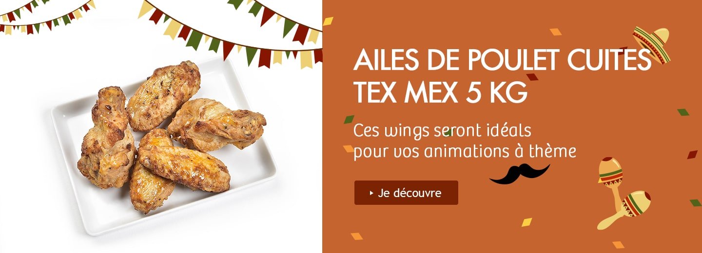 Ailes de poulet cuites Tex Mex 5 kg - PassionFroid distributeur alimentaire pour les professionnels de la restauration